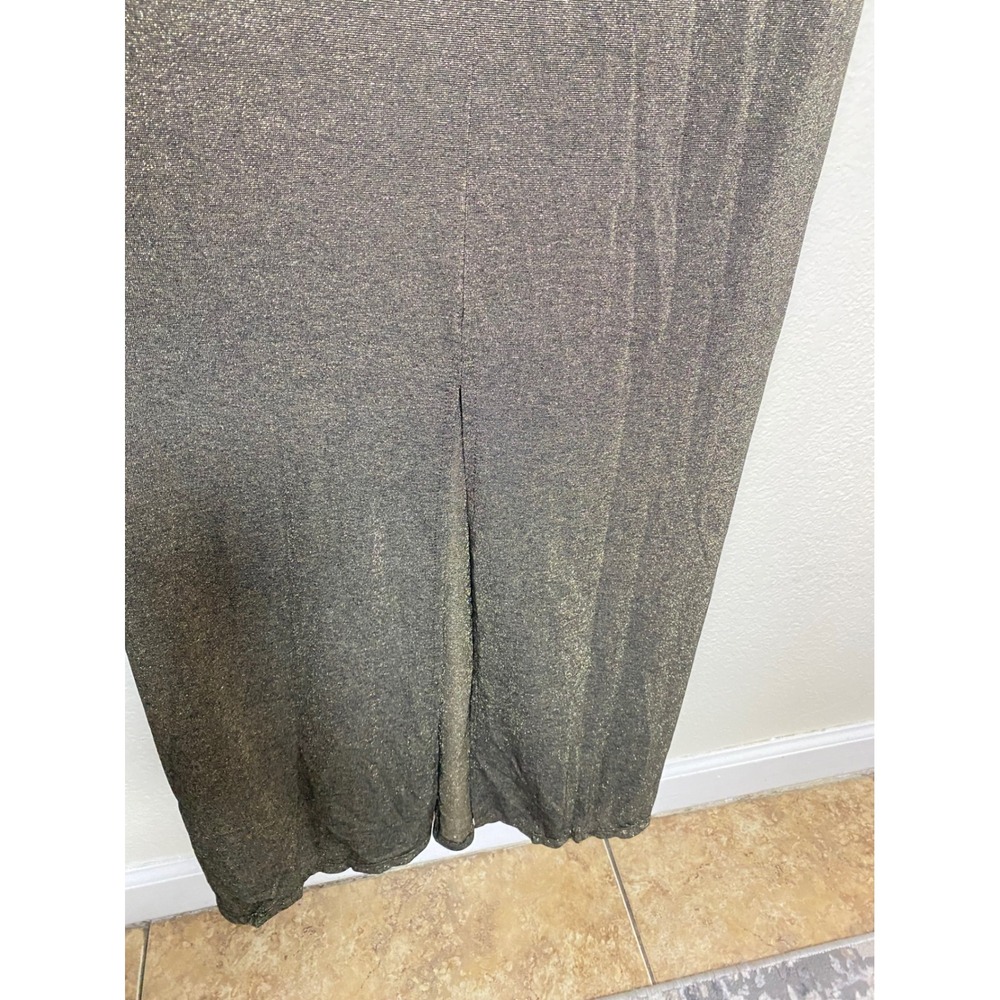 JYORK THE LABEL Metallic Gold Olive Tie Front Maxi Dress Pockets M/L USA - Picture 8 of 11